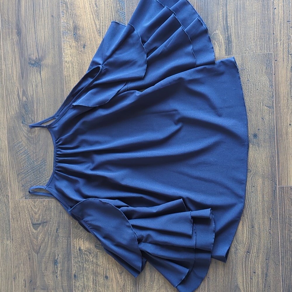 Navy Ruffle Cold Shoulder Party Top - Picture 4 of 12